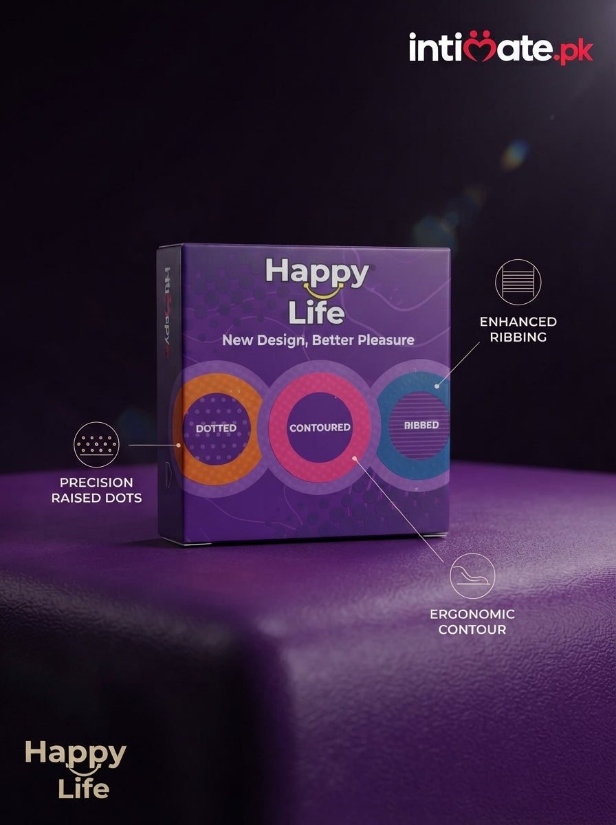 Happy Life condom pack and its contents, as shown in the product photograph