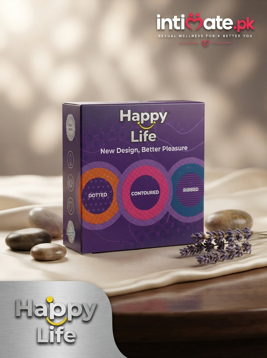 Happy Life dotted, ribbed and contoured condom collection retail pack