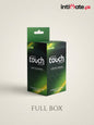 Close-up view of the Touch Dotted Condoms packaging and visible product details