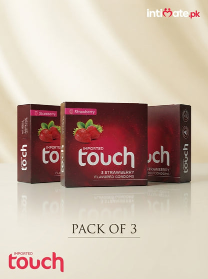 Touch Strawberry flavoured condoms retail packaging