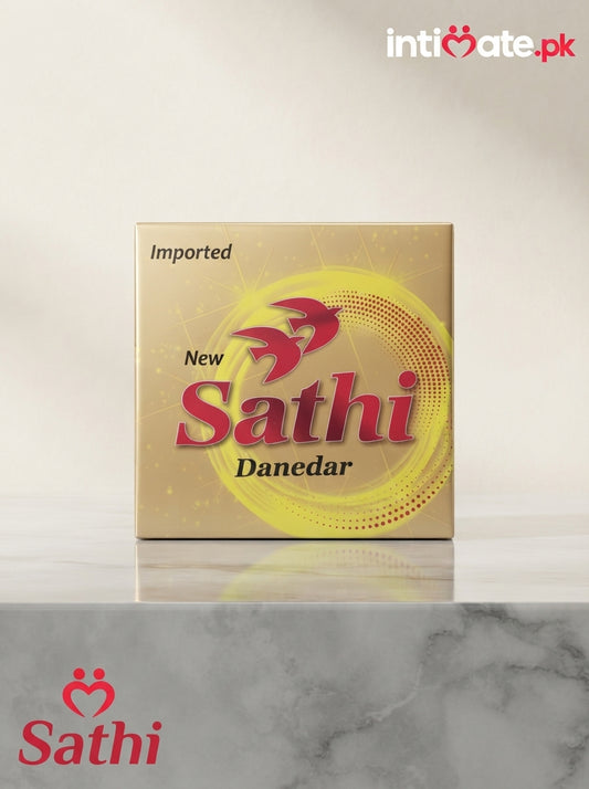 Front packaging of Sathi Danedar Dotted Condoms