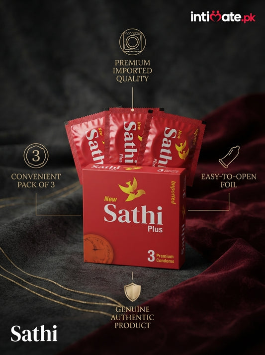 Back packaging of Sathi Plus Condoms showing product information