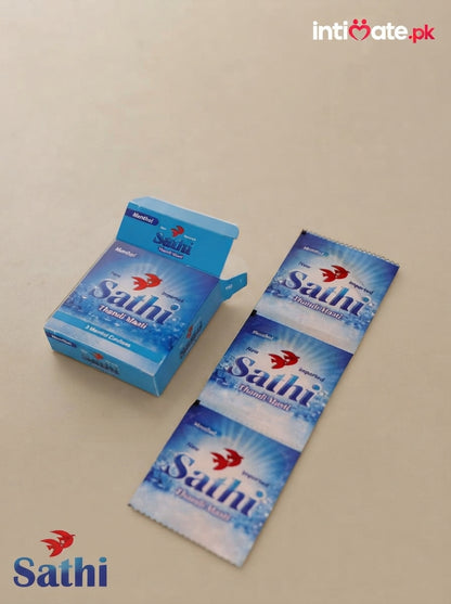 Back packaging of Sathi Thandi Masti Condoms showing product information